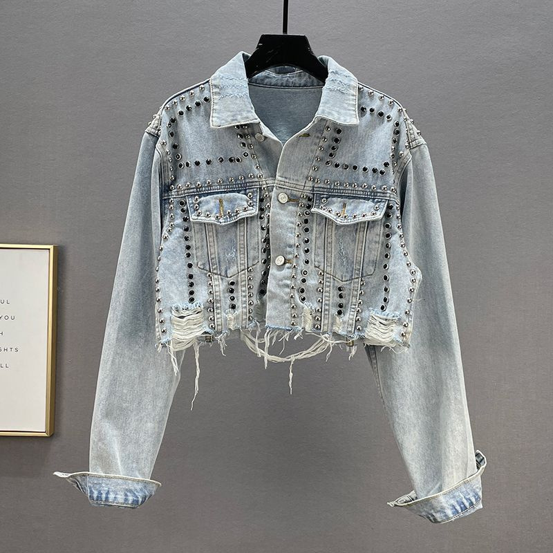 Mens Womens Vintage Rhinestone Denim Jacket Y2K Clothes Harajuku Gothic Pockets Retro Blue Oversized Jacket Fashion Casual Coats 250228
