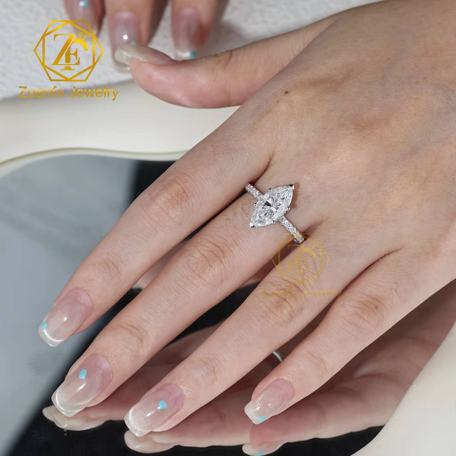 IGI GIA 14K 18K White Gold Lab Grown Diamond Ring 1CT 2CT 3CT Marquise Cut CVD Diamond Fine Jewelry Rings for Wedding