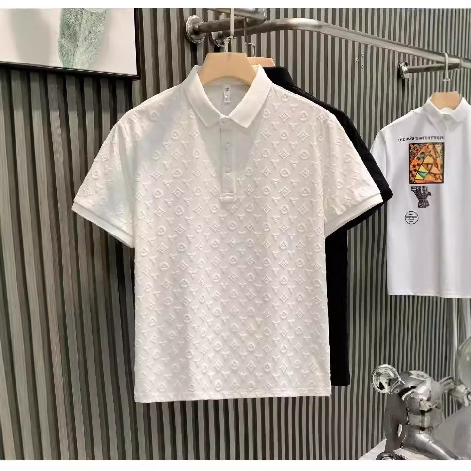 Designer clothing summer printed polo shirt short sleeve men's fashion new advanced handsome breathable casual half-sleeve shirt black and white
