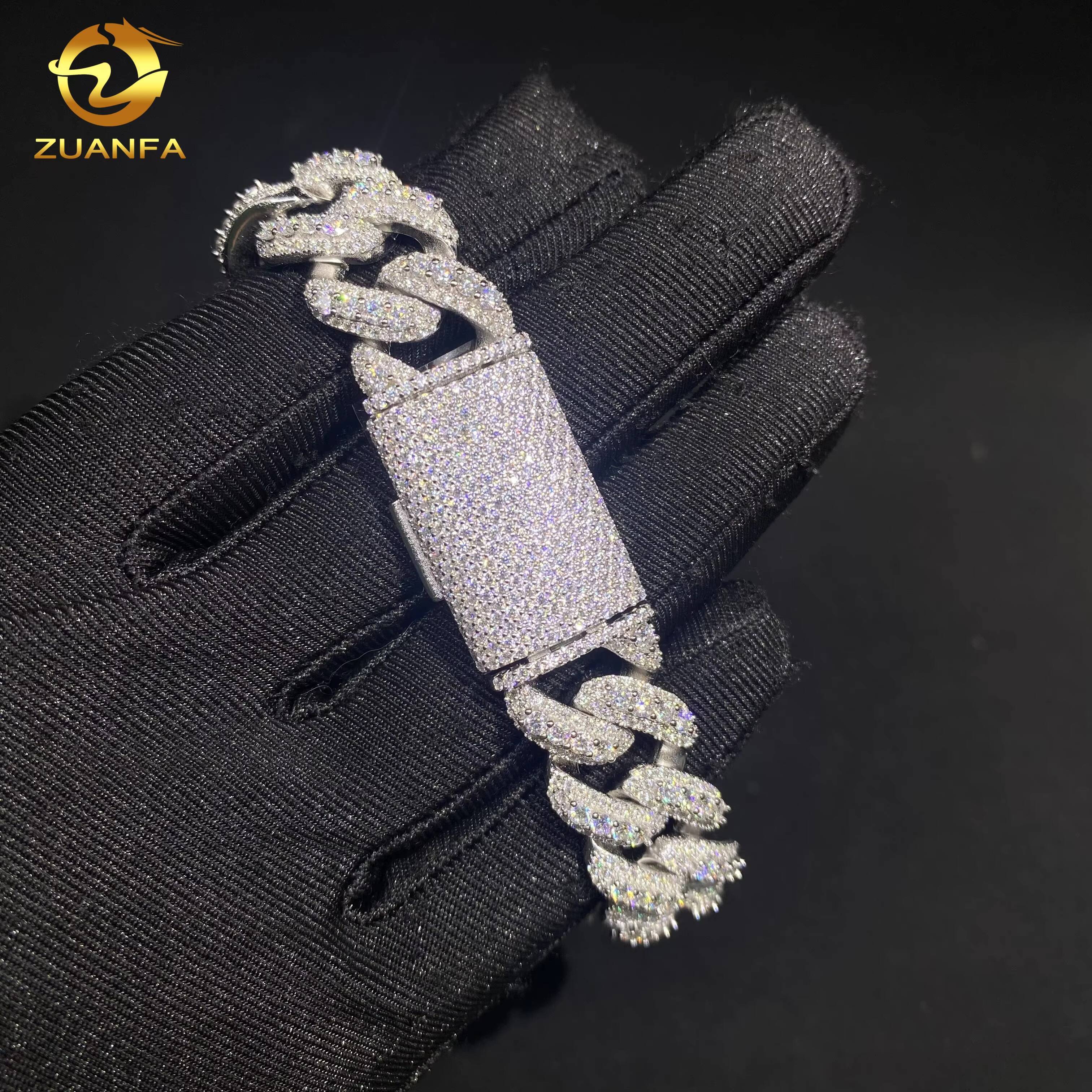 Hot Sale 3Style Hip Hop Moissanite Jewelry Iced Out Bracelet 925 Sliver VVS Moissanite Diamond Cuban Link Chain Bracelet for Men