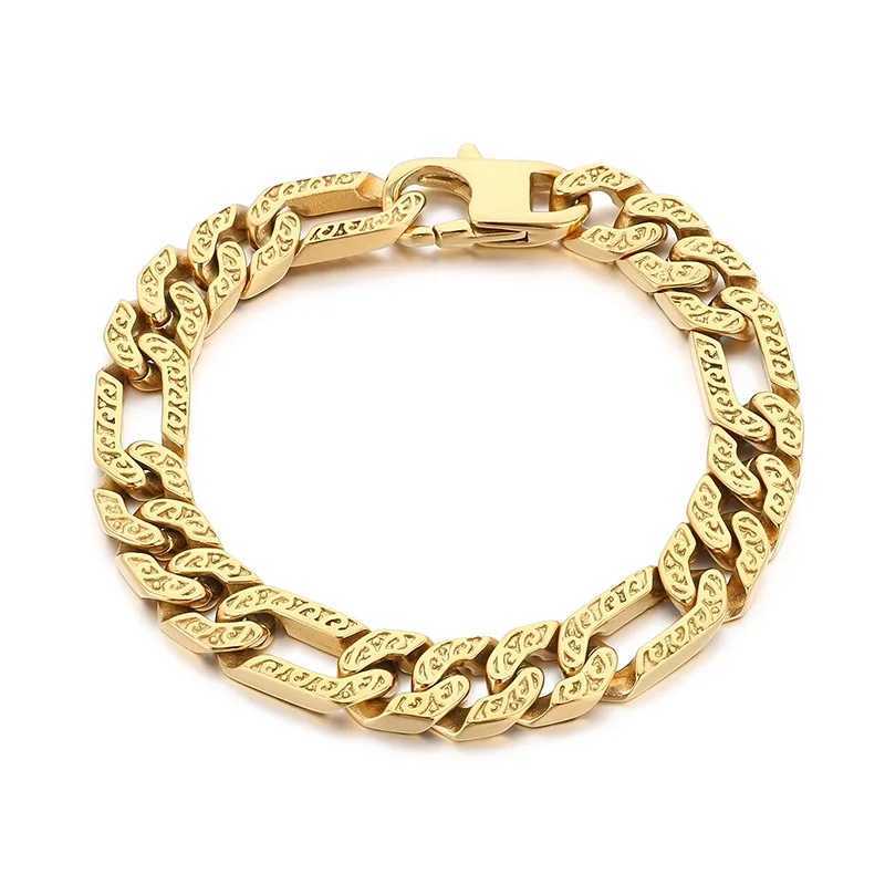 Vintage mens punk bracelet antique silver plated titanium stainless steel classic Cuban chain Y250329