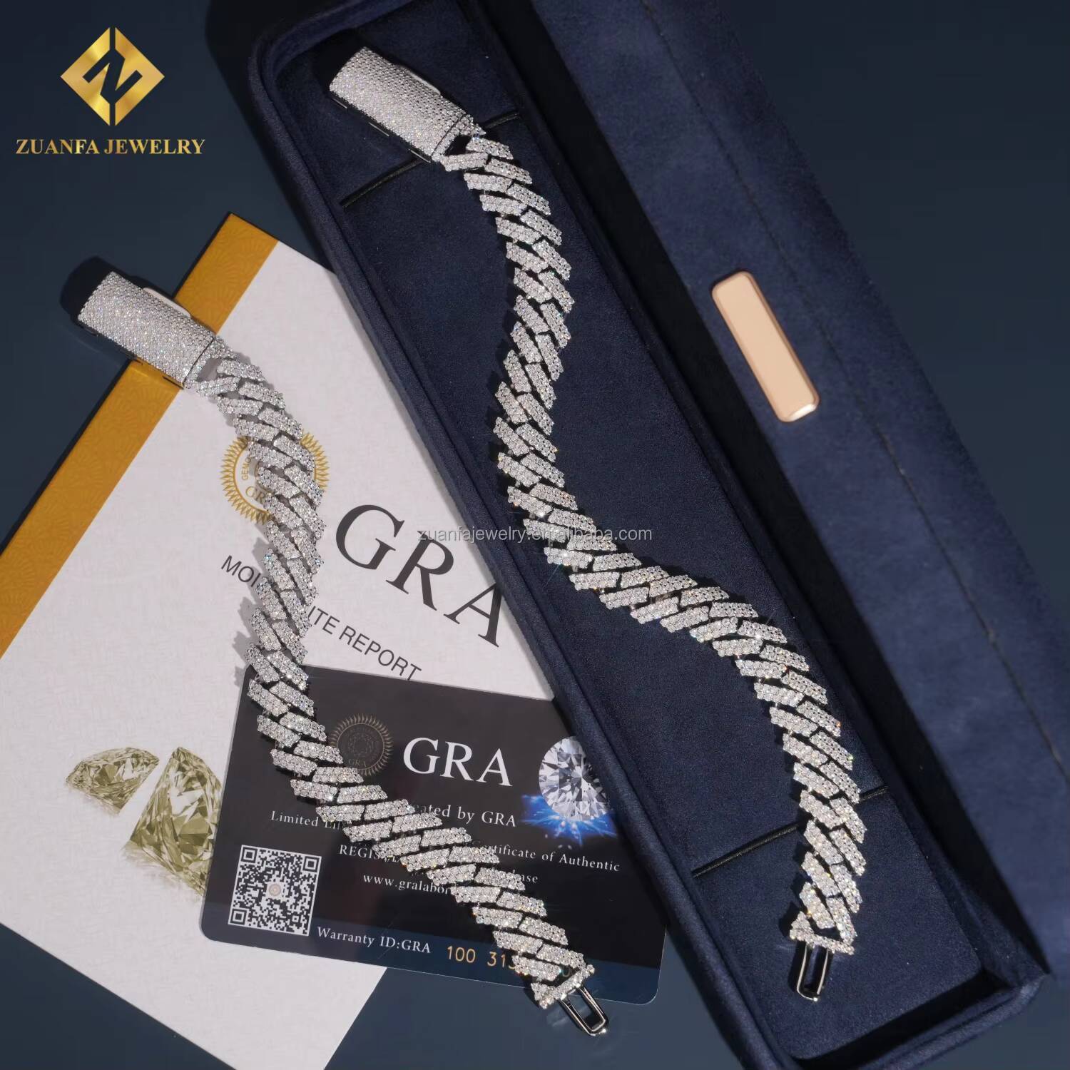 In USA Warehouse Iced Out Hip Hop Silver S925 12mm FL Moissanite Diamond GRA Certificate Miami Cuban Chain Bracelet Man Style