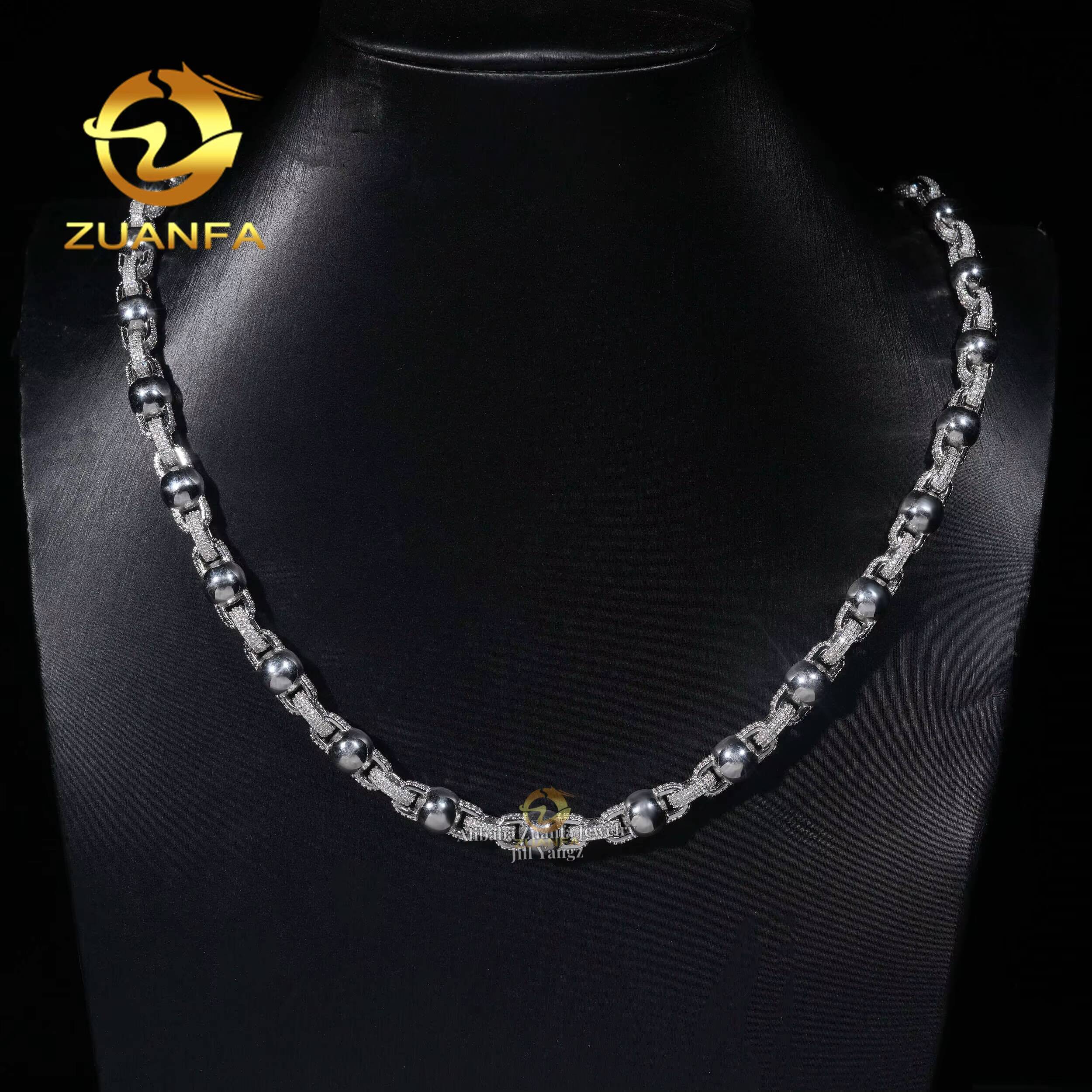 Square Chain 8mm Bead Moissanite Cuban Link Chain Hip Hop Jewelry Necklace Moissanite Cuban Chain