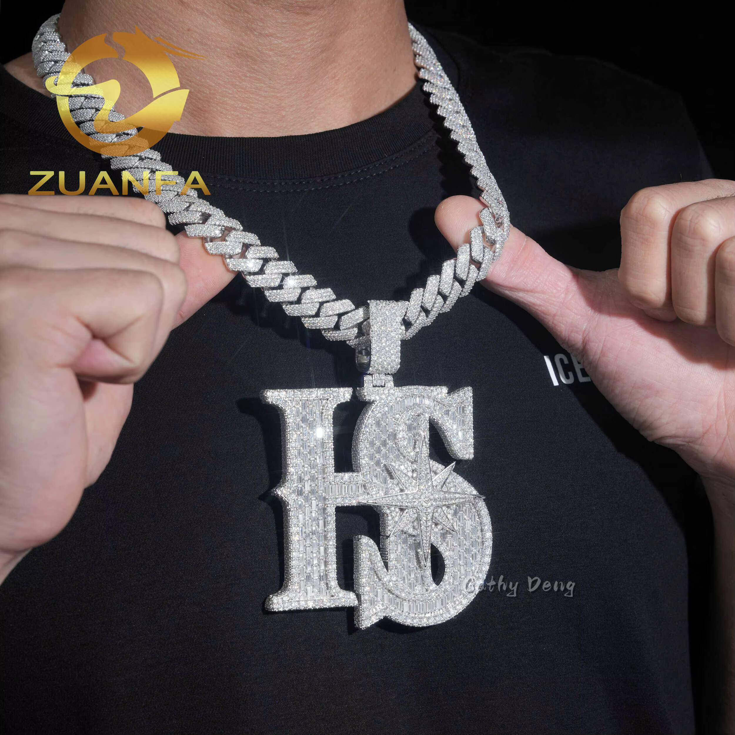 Custom Hip Hop Jewelry Iced Out Moissanite Chain Pendant 925 Silver Moissanite Name Pendant Pass Diamond Tester