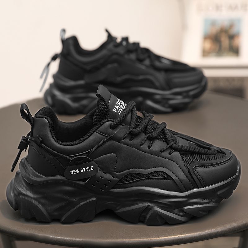 2025 New Minimalist Breathable Men's Sports Summer Platform Height Increasing Sneakers Black White Casual Outdoor Walking Hiking Shoes