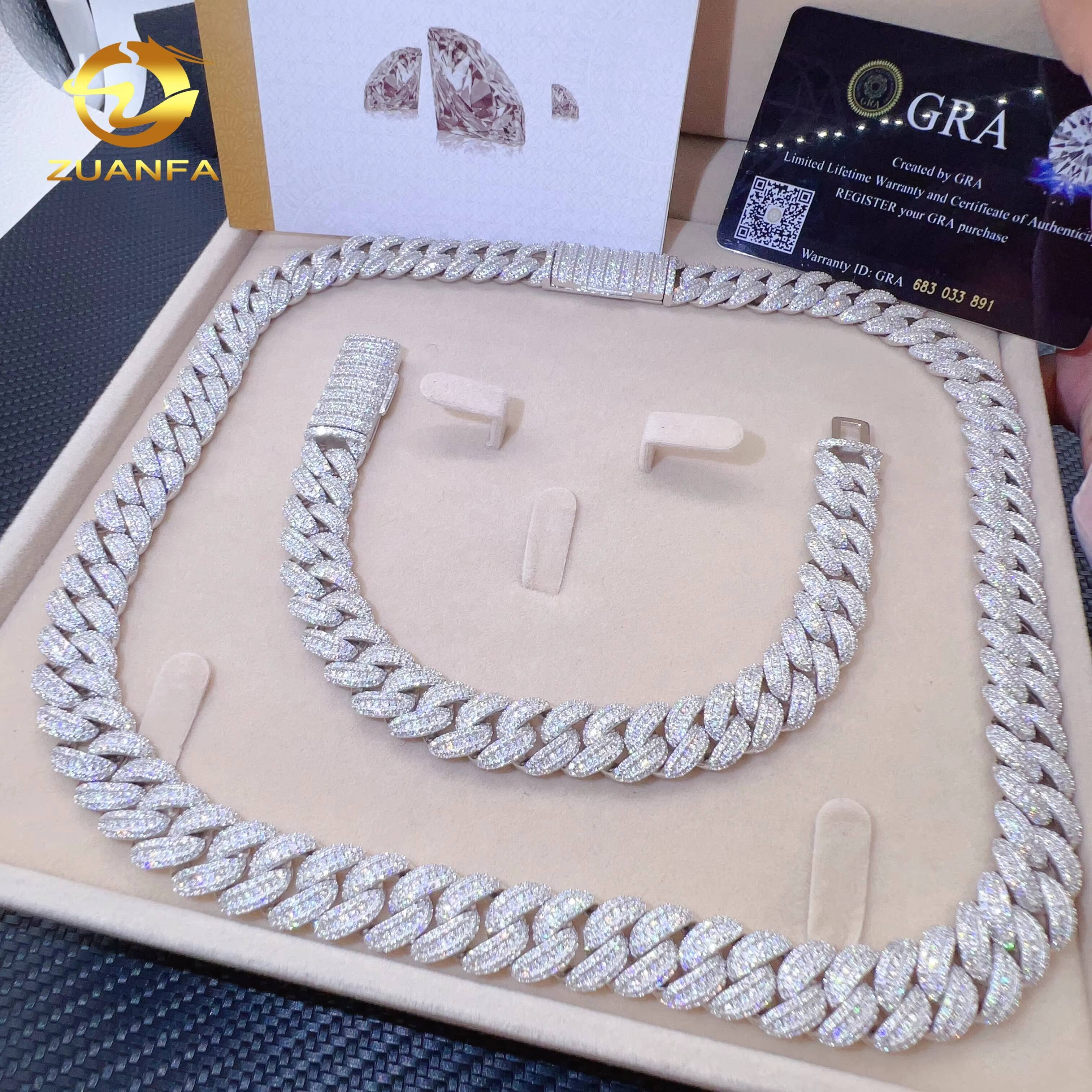 13mm Luxury VVS Moissanite Diamond Sterling Silver 925 Cuban Link Chain Moissanite Iced Out Cuban Link Necklace