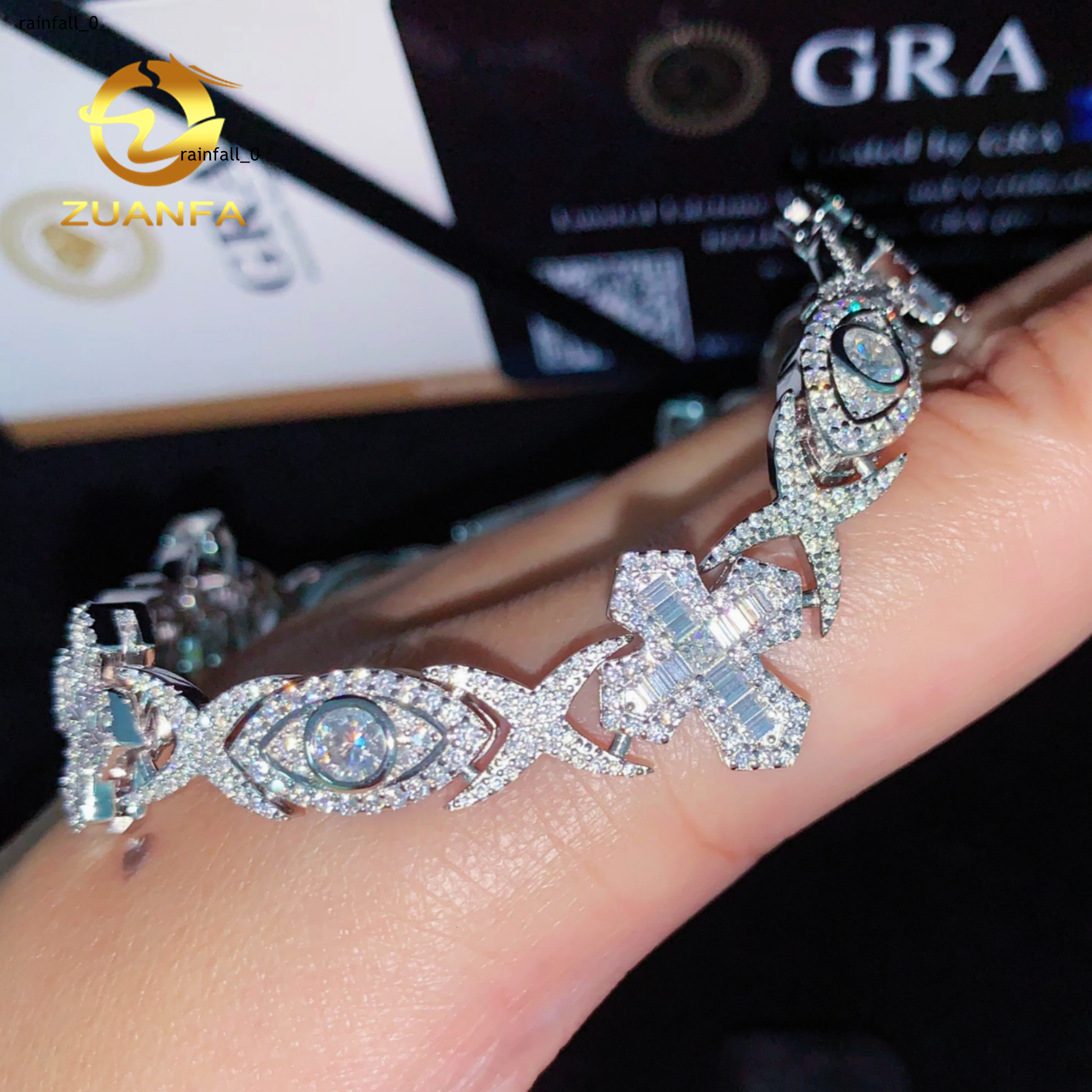 GRA Certified Cross Evil Eyes Baguette Moissanite Cross Bracelet Infinity Cuban Link Chain Moissanite Cuban Link Bracelet
