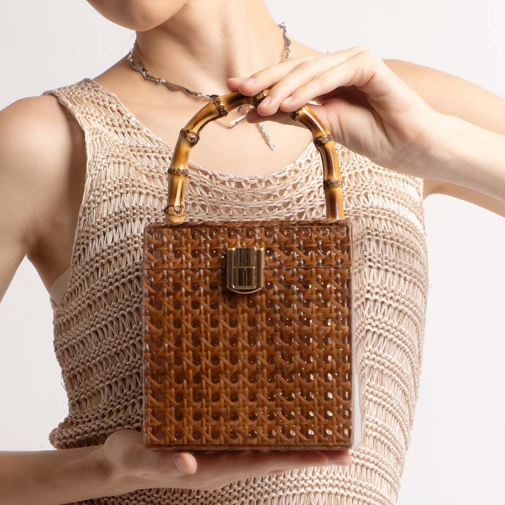 Free shipping designer New Rattan Handbag Acrylic Evening Bag Shoulder Bag Crossbody Bag Wedding Fashion Women Bag