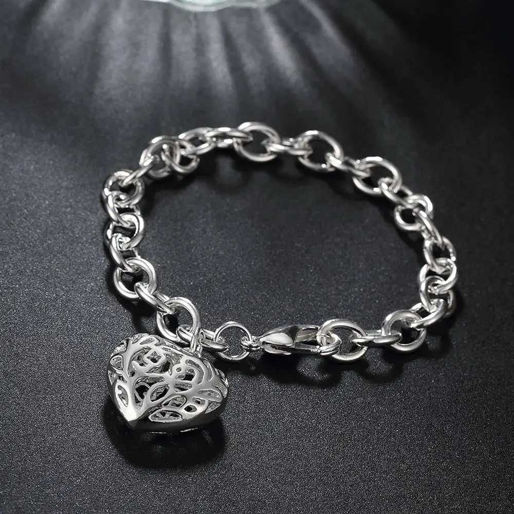 Romantic and beautiful hollow heart chain 925 sterling silver bracelet popular and exquisite jewelry for women wedding and Christmas gifts Y250329