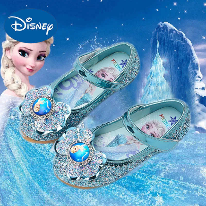 Disney Frozen Princess Elsa Cartoon Soft Sole Sandals Baby Girl Princess Shoes Crystal Shoes Children Flat Girl Leather Shoes H251101