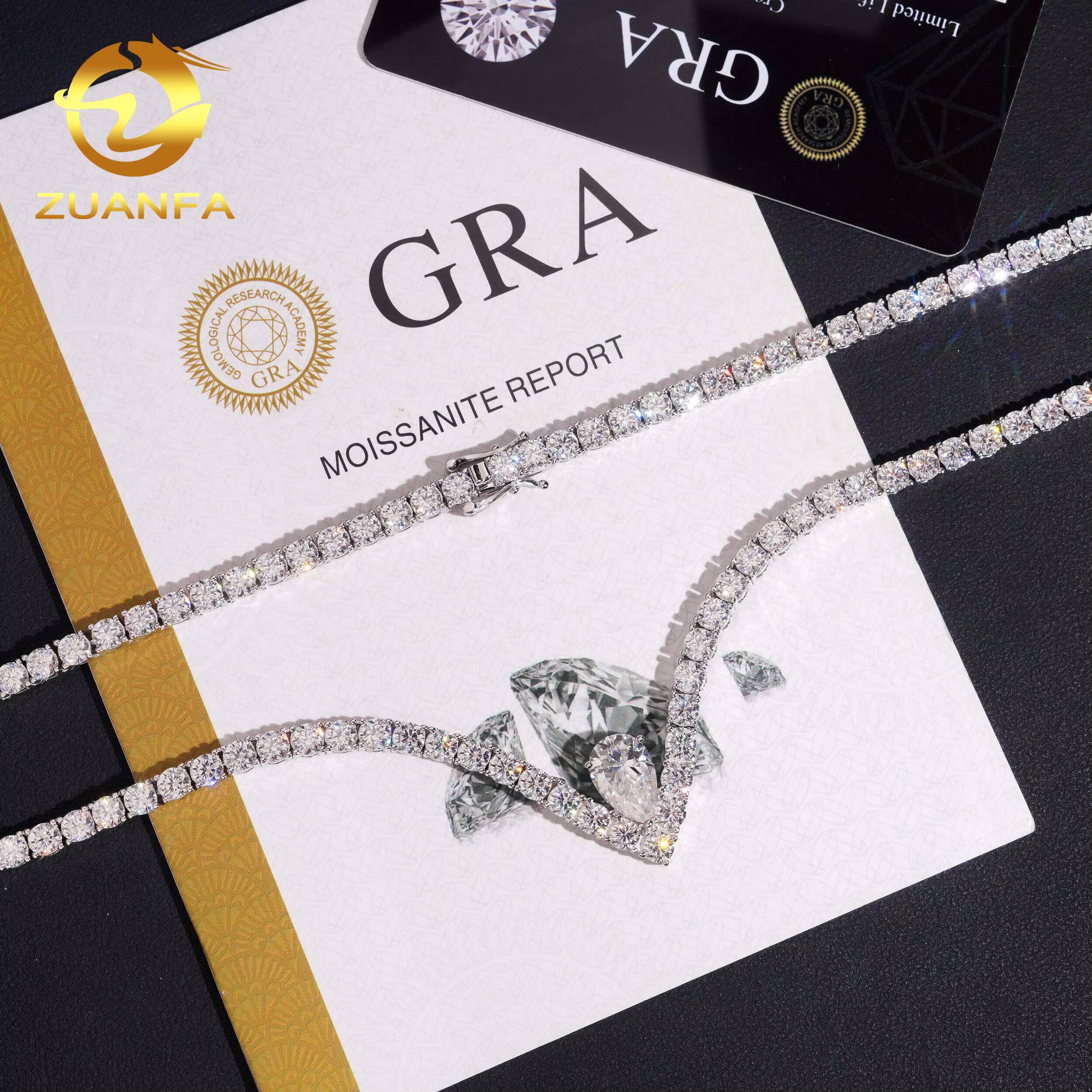 Pass Diamond Tetser 4mm 925 Silver Moissanite Tennis Chain Fashion Hip Hop Jewelry Moissanite Tennis Necklace for Men Women