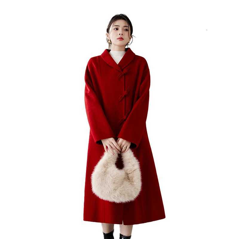 DoubleFaced Wool Coat MidCalf Length Shawl Collar Long SleevesT251101