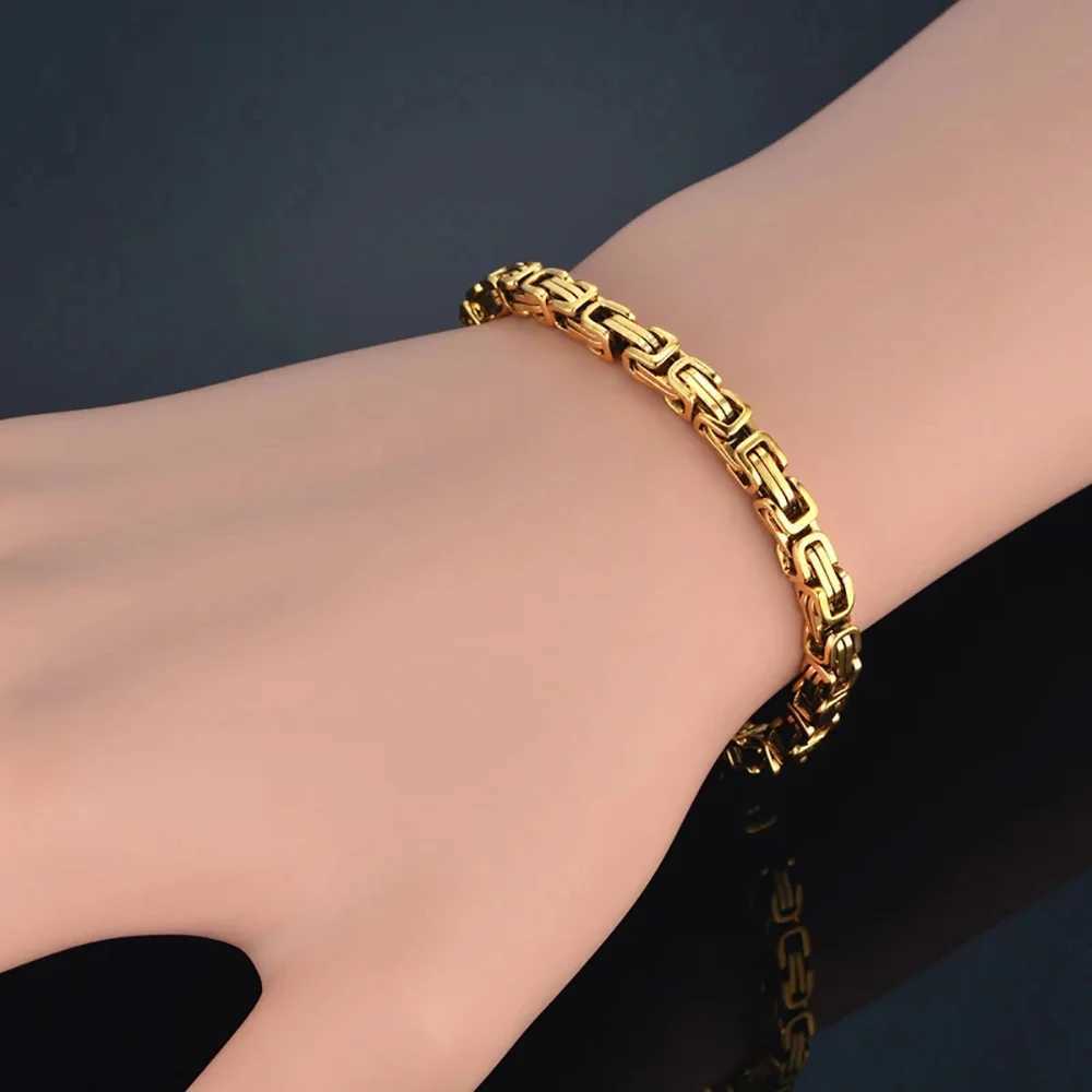 Punk 4mm Byzantine Chain Bracelet Gold and Silver Colored Stainless Steel Bracelet Mens and Womens Jewelry Gift 2025 Y250329