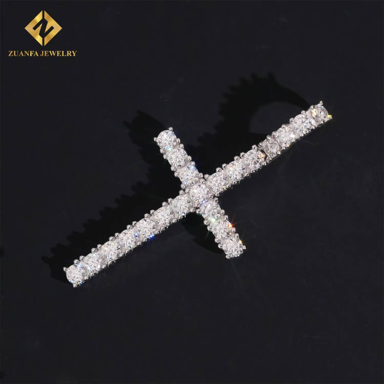Hot Sale 925 Sterling Silver Iced Out Fire Pendant VVS Moissanite Cross Hip Hop Charm Pendant Pass Diamond Tester