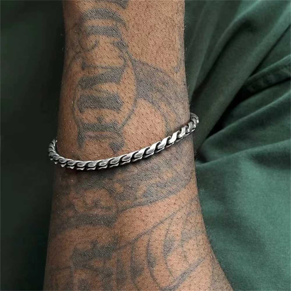 5mm Retro Silver Mens 316 Stainless Steel Bracelet Hip Hop S Alloy Bracelet Fashion Jewelry Retro Bracelet Accessories Y250329