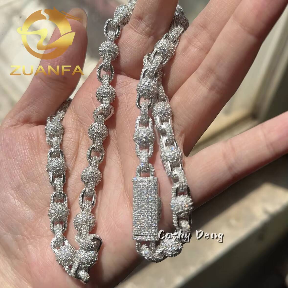 Wholesale Price 925 Silver 8MM Moissanite Ball Chain Hip Hop Jewelry Iced Out Cuban Link Chain New Fashion Rapper Chain