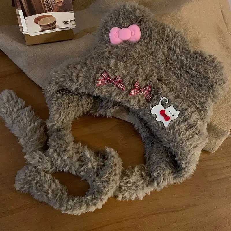 Cat Ear Trapper Hat With Big Bow Plush Winter Cap For Women Warm Animal Ear Design Cute Christmas Gift Idea Design UnisexXJ251101