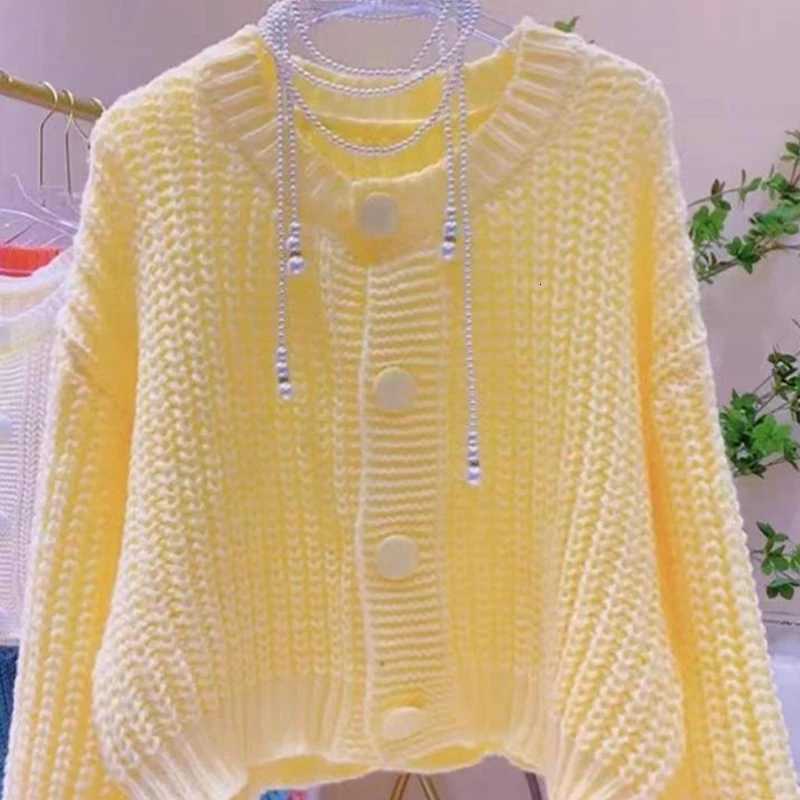 Autumn Korean Oneck Long Sleeved Sweater Casual Single Breasted Cardigan Jacket Womens Sweet Loose Solid Color Short CardiganT251101