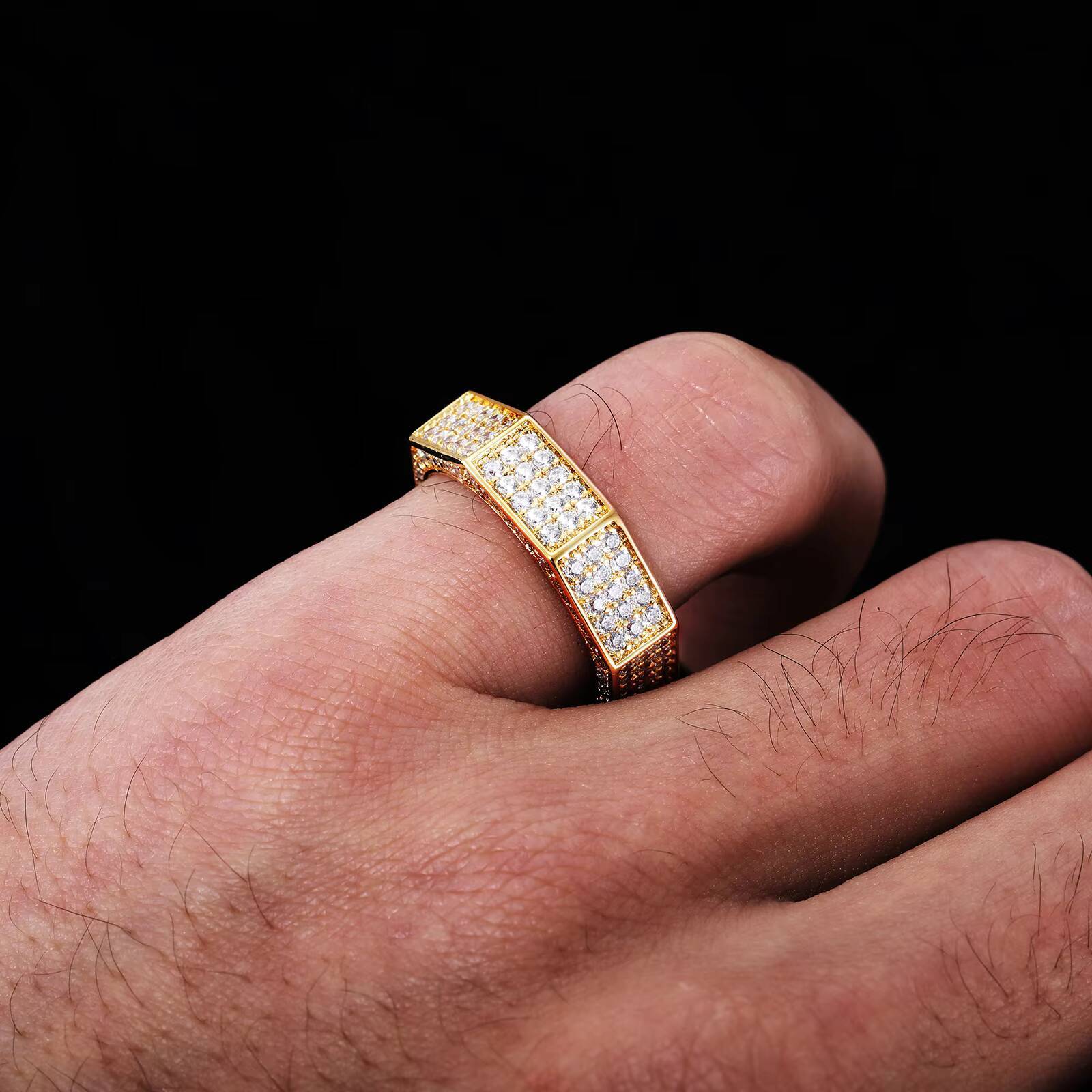 Wholesale Classic Hip Hop Style Jewelry White Gold Brass Prong Setting Full 5A Zircon Diamond Octagonal Geometric Ring for Men