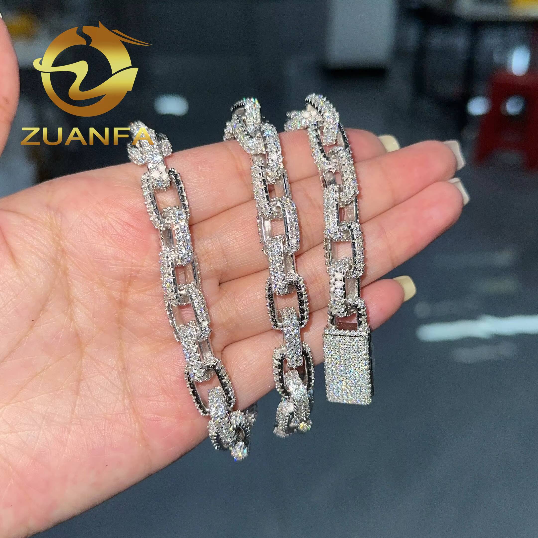 GRA Certified 925 Solid Silver Moissanite Diamond Hip Hop Jewelry 10mm Moissanite Cuban Link Iced Out Moissanite Chain Cuban