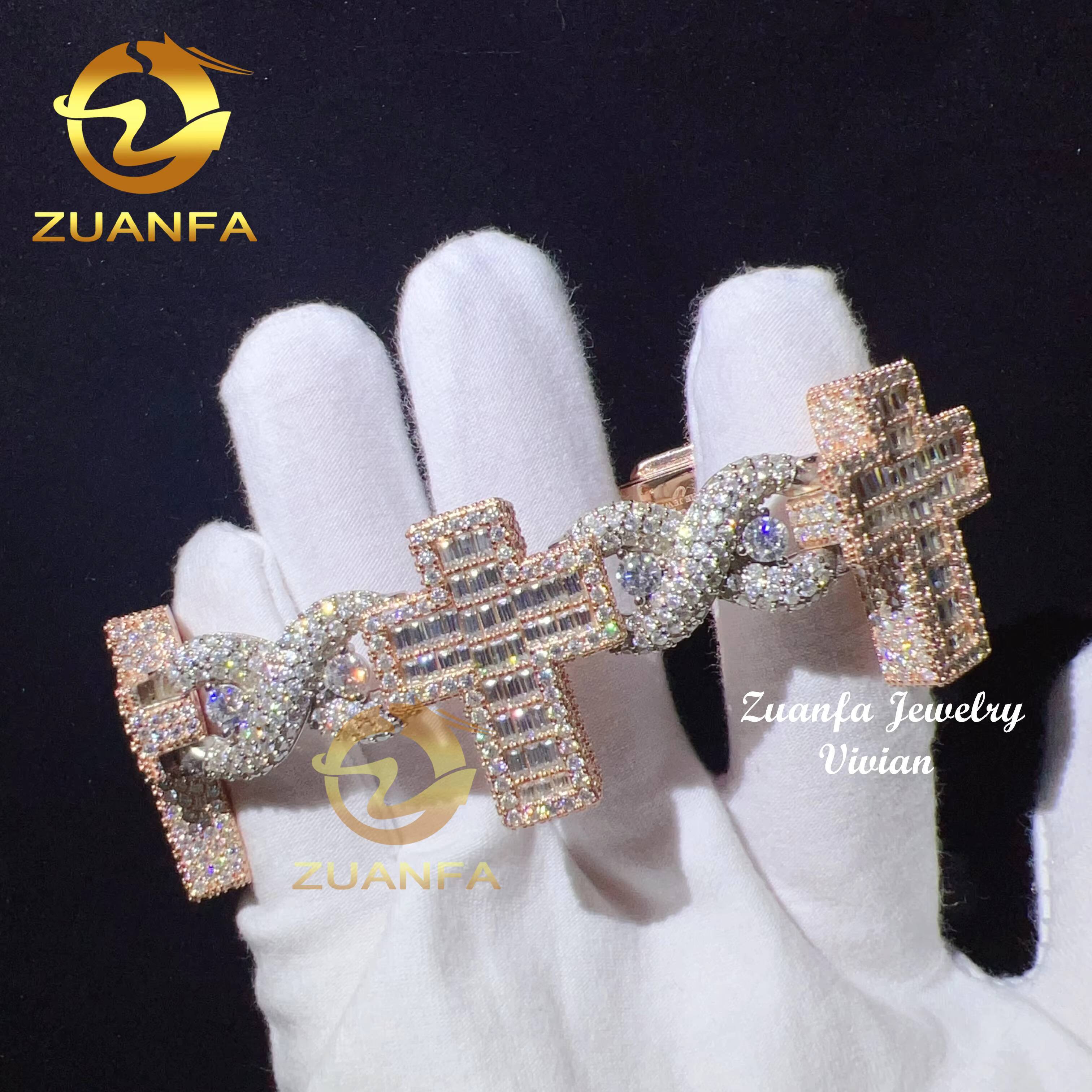 Fine Jewelry Silver 925 Vvs Moissanite Hip Hop Jewelry Iced Out Diamond Cross Cuban Bracelet Cuban Link Chain