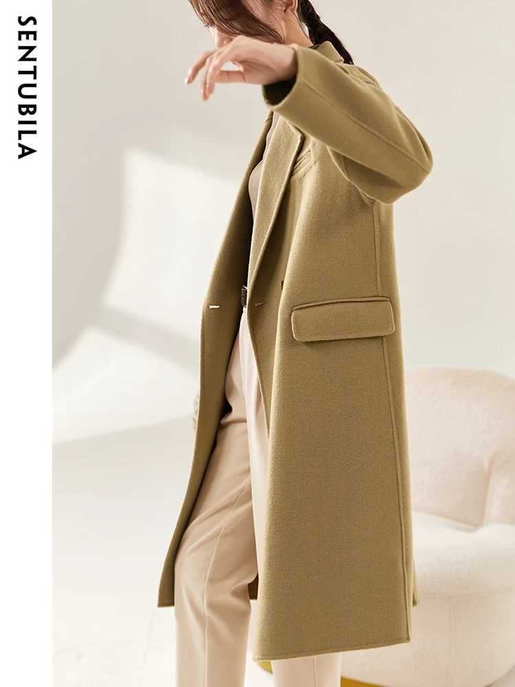 SENTUBILA Womens Elegant Winter Wool Long Coat Solid Color Fashion Warm Overcoat Female Single Breasted Outerwear W24O42059T251101