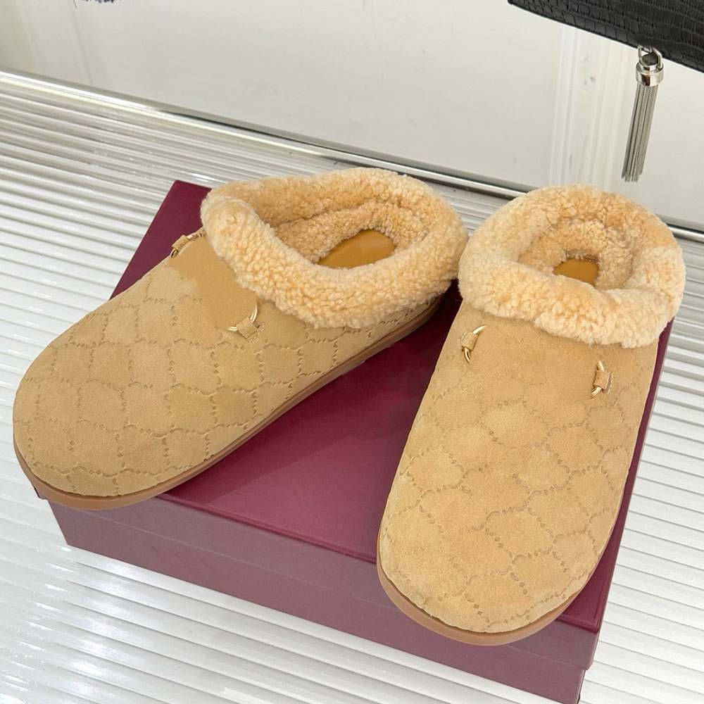 Womens mule with Horsebit designer mule Variation beige suede mule Light gold toned hardware wool lining Rubber sole Comfort Warm Autumn Winter Flat Mule size 35 42