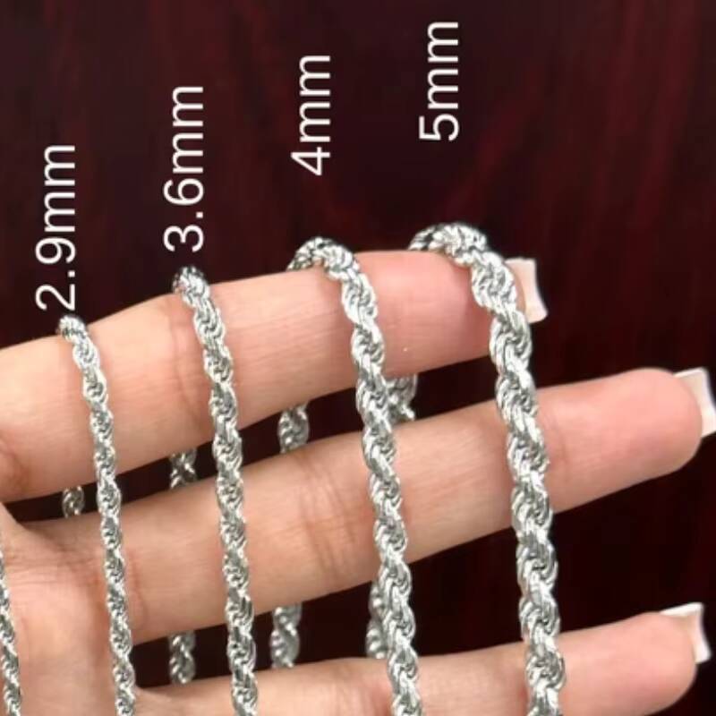 Hip Hop Style Solid 925 Silver Chain 4mm 5mm Necklace Men Women VVS Moissanite Iced Out Clasp Twisted Rope Chain