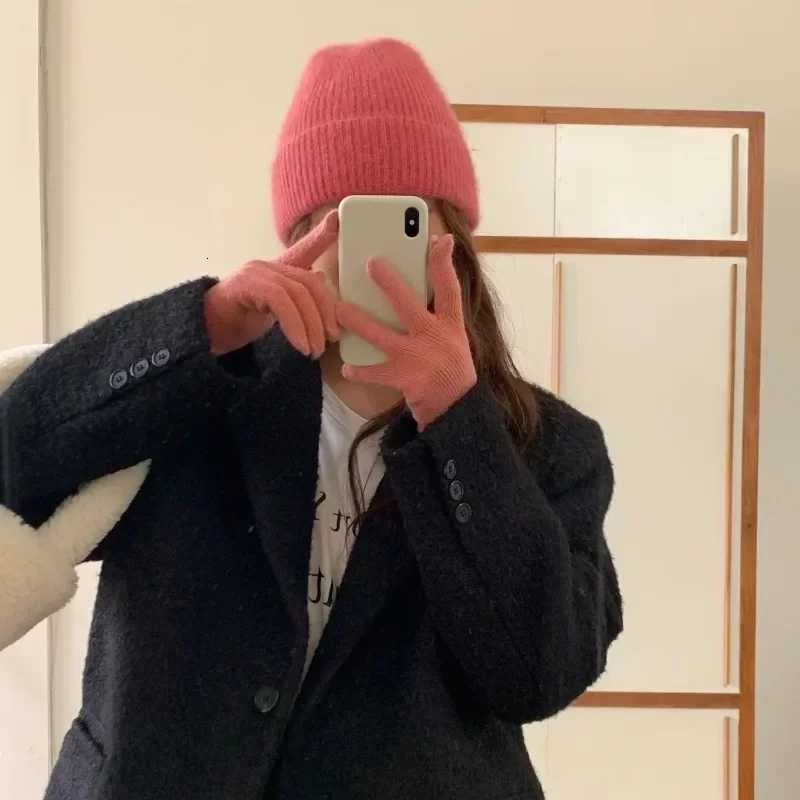 Angora Rabbit Fur Knitted Hat Women Soft Warm Fluffy Winter Hat Korea Ins Fashion Beanies Female Bonnet Warm Knit Skullies CapXJ251101