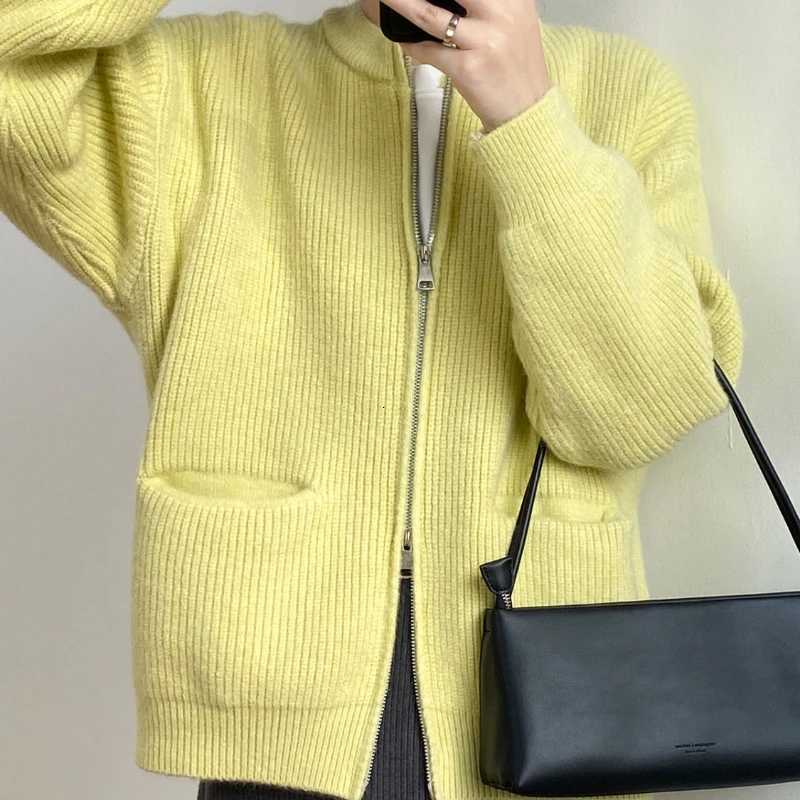 Sweater Cardigan Women Autumn Double Zipper Casual Korean Knitwear Coat Solid Color Loose Soft Long Sleeve Jackets OuterwearT251101