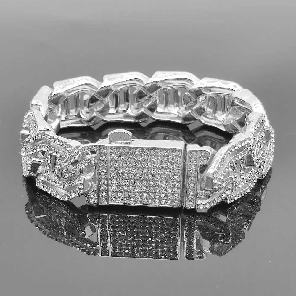 Mens Bracelet 16mm Prong Baguette Curb Chain High Quality Ice Cube Zirconia Hip Hop Rap Singer Luxury Jewelry Gift Party Y250329