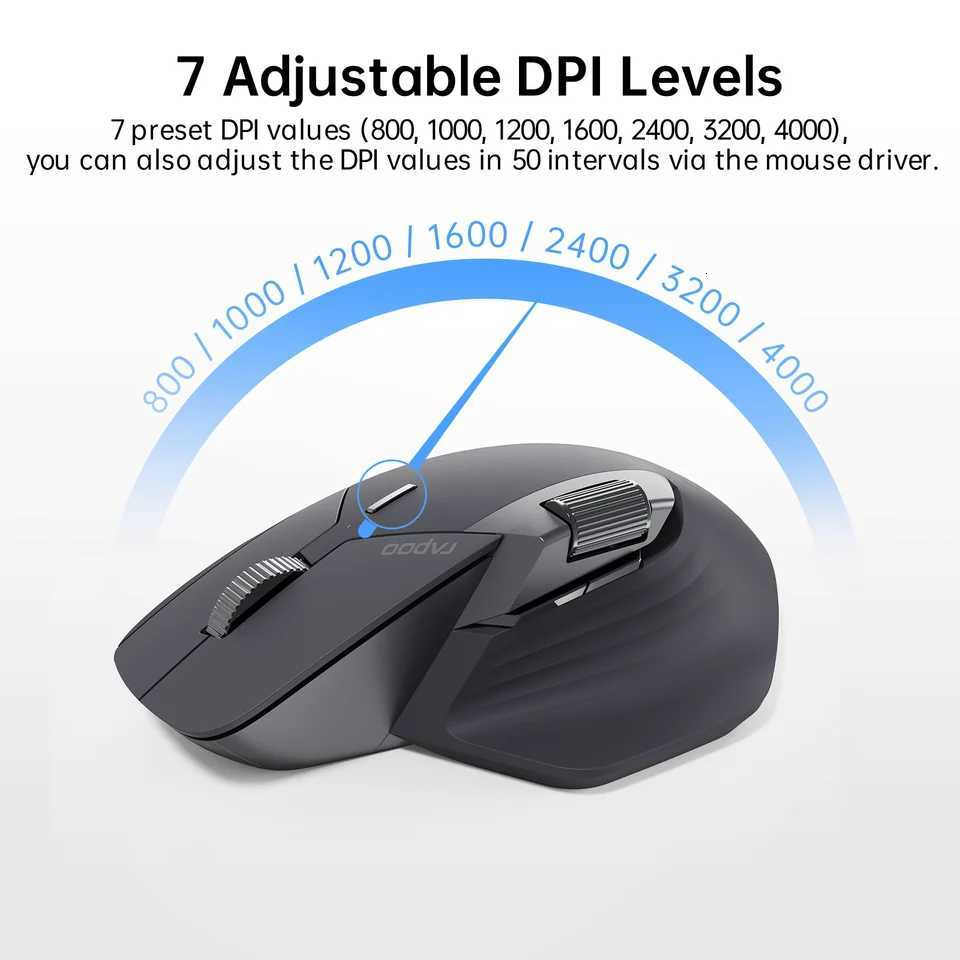 Rapoo MT760LMT760M Multimode Rechargeable Wireless Mouse Ergonomic 4000 DPI Support Up to 4 Devices Bluetooth Mouse X251101