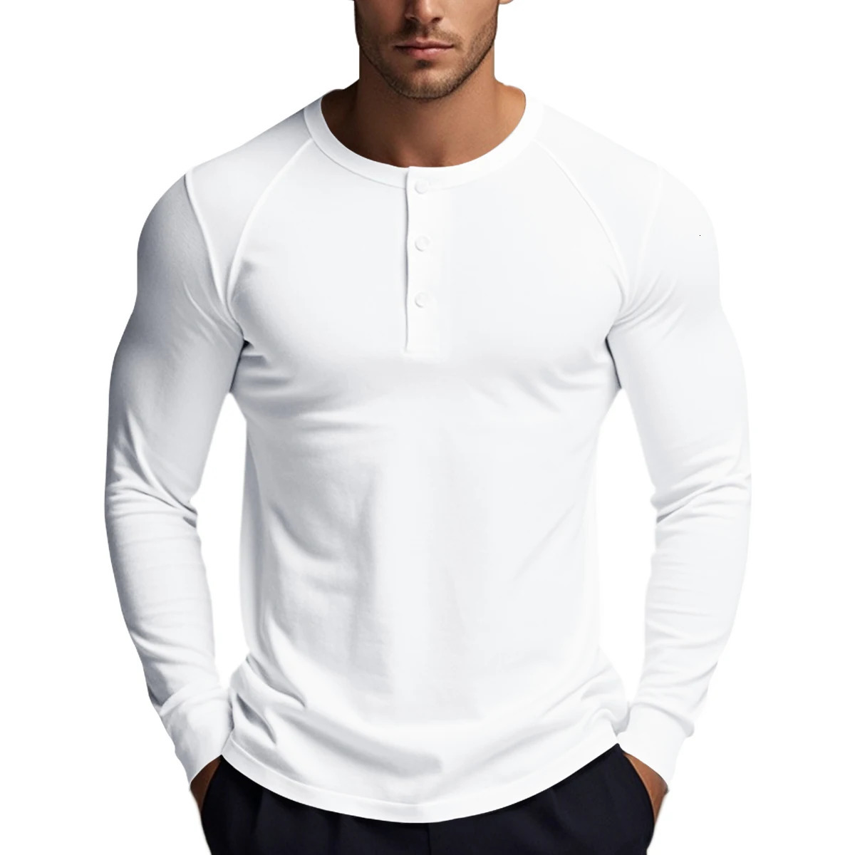 Mens Long Sleeve Button Down TShirts Autumn Henley Collar Casual High Quality Crew Neck Mens T Shirts 251028