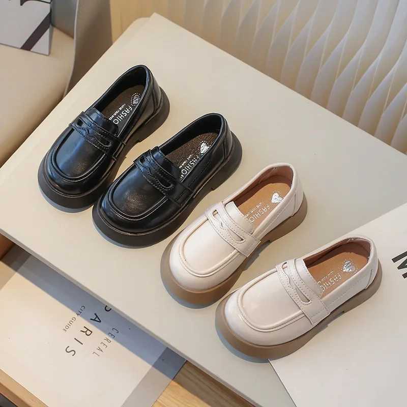 Childrens Leather Shoes Spring Autumn Black School Girl Shoes Fashion Thick Bottom Kids Princess Slipon Loafers Single ShoesT251101