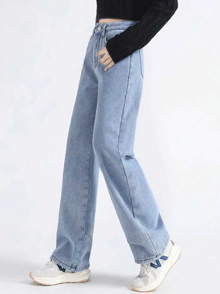 Women Thicken Baggy Straight Jeans Winter Warm High Waist Velvet Lined Wide Leg Denim Pants Korean Fashion Solid Casual Vaqueros J251031