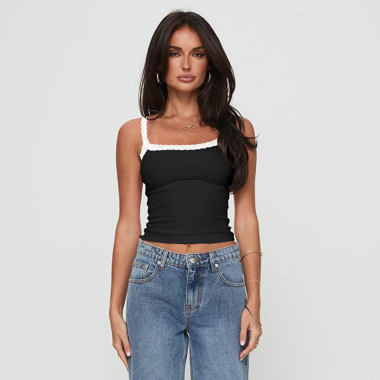 Fashionable and sexy Y2K women's clothing lace stitching contrasting design sense 2025 new vest camisole women
