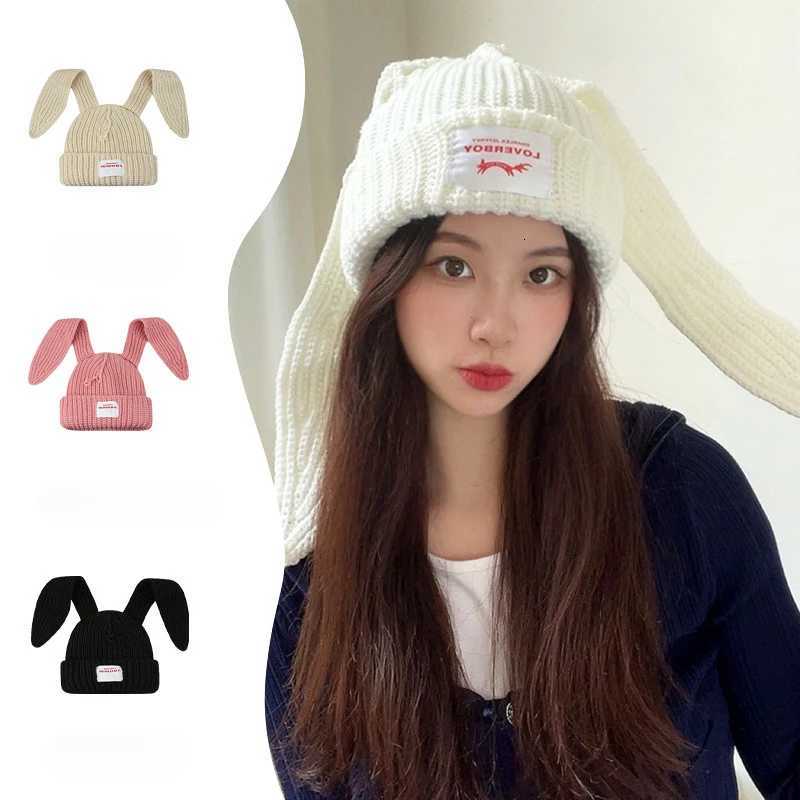Rabbit Ears Knitted Woolen Hat Winter Thick and Warm Lambhair Ski Mask Beanie Hat for Women Balaclava Mask Beanies for WomenXJ251101