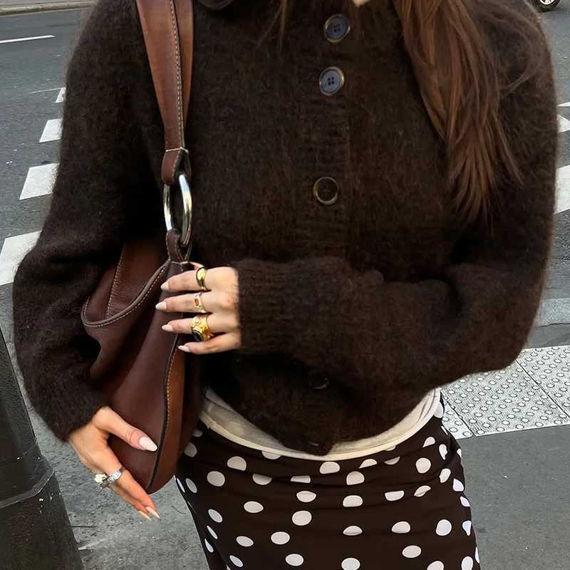 Autumn Winter Womens Cardigan Wool Sweater New Retro Solid Color Round Neck Long Sleeved Loose Casual Versatile Top ropa mujerT251101