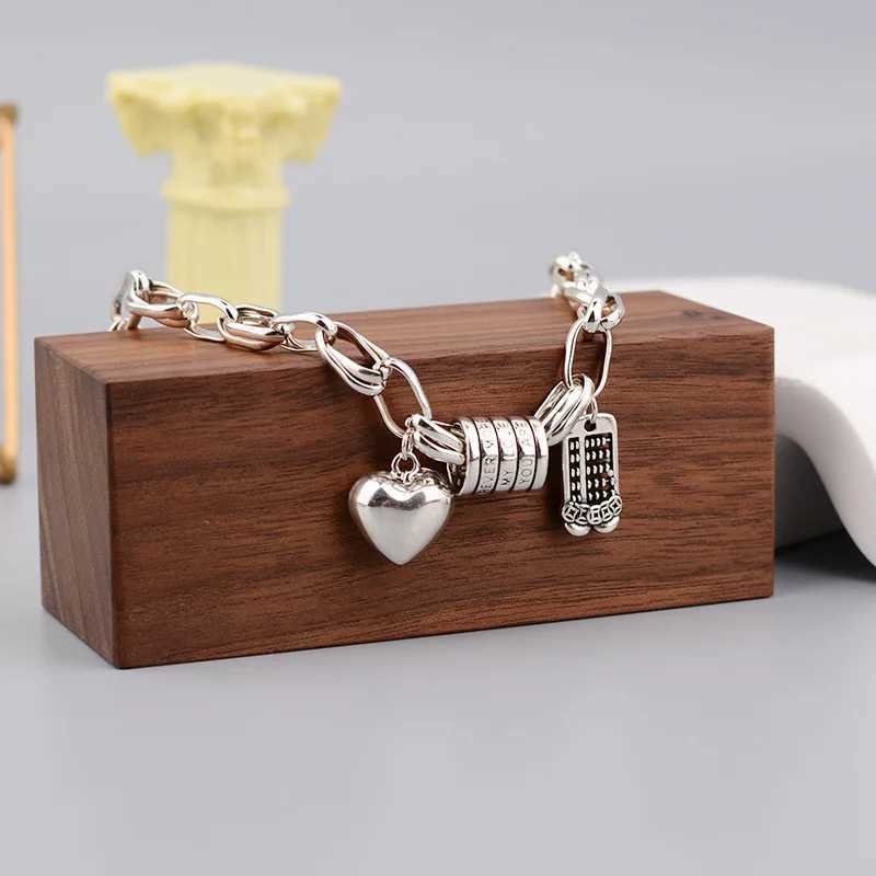 925 sterling silver Thai silver bracelet womens retro geometric heart love luck punk jewelry 2023 new direct shipping Y250329