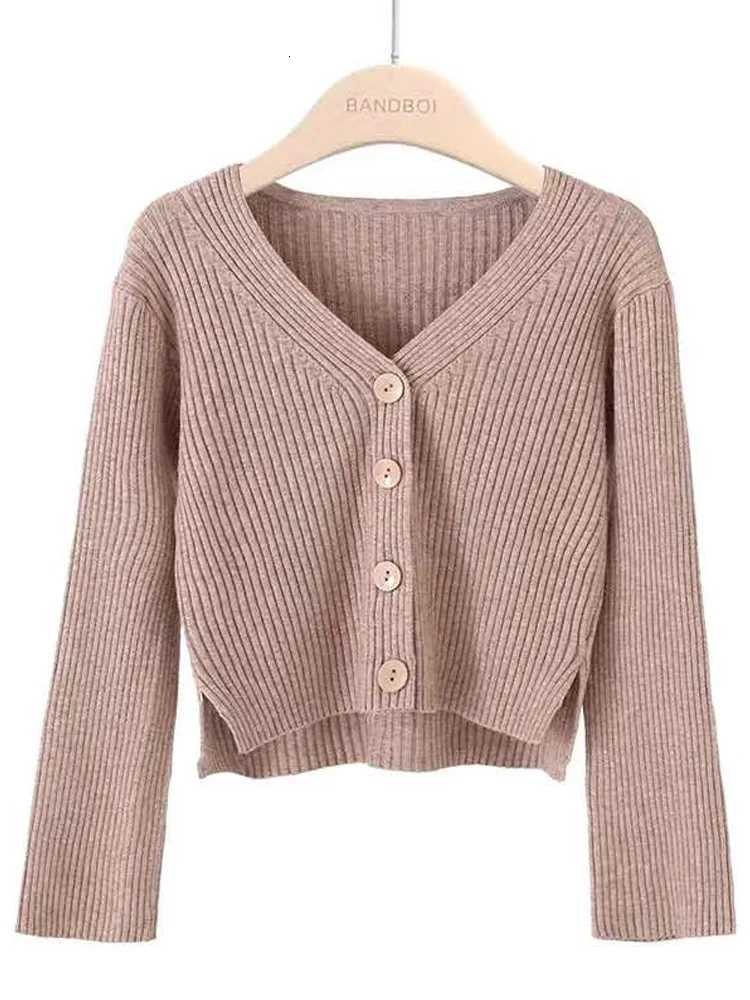 Autumn Long Sleeve Knitted Short Cardigan Winter Casual Loose V Neck Bottons Sweater Coat Women Elegant Solid Color SweaterT251101