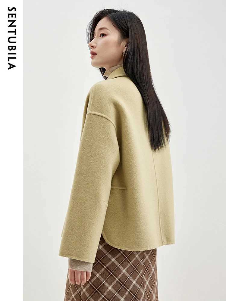 SENTUBILA 100 Wool Winter Coat Women 2025 Elegant Loose Double Sided Short Wool Jacket Big Pocket Female Outerwear W34O49736T251101