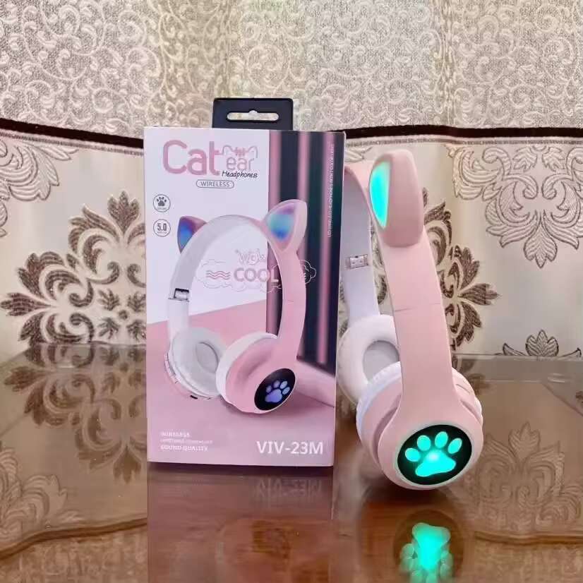 HiFi Headphone S28 Hot Cool Luminous Wireless Headset Earphone Auriculares Cute Cat Ear Headphones with Mic