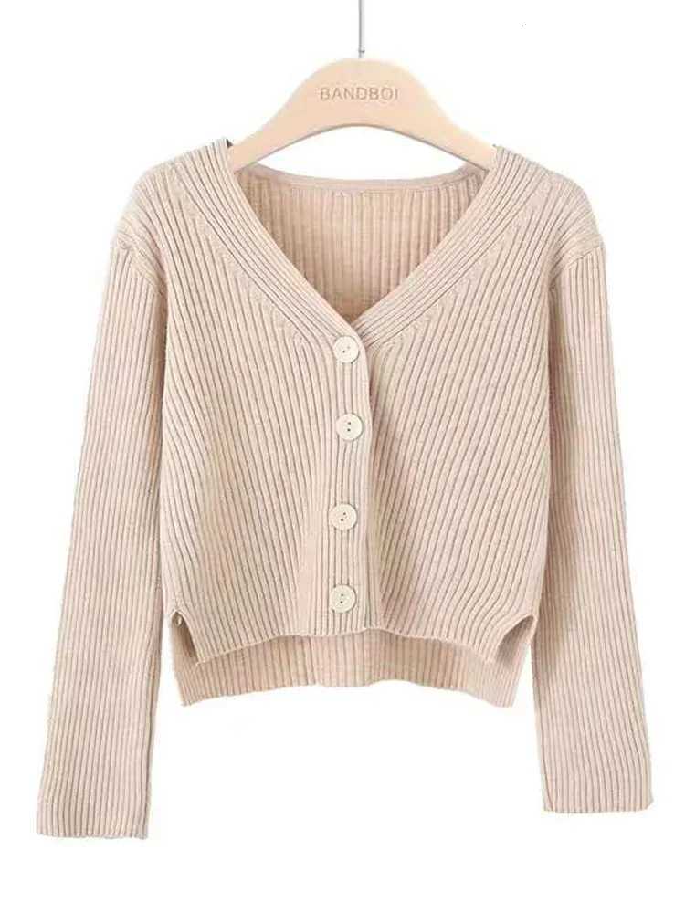 Autumn Long Sleeve Knitted Short Cardigan Winter Casual Loose V Neck Bottons Sweater Coat Women Elegant Solid Color SweaterT251101