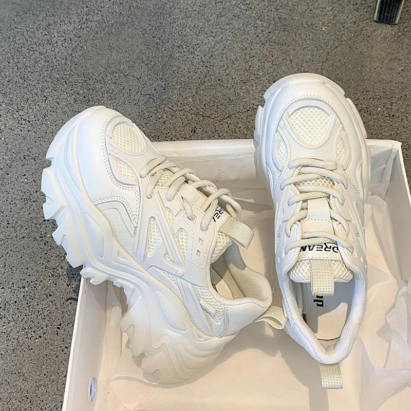 Women Fashion Platform Sport Shoes Women Summer Black Casual Chunky Sneakers Women Mesh Leather Platform Shoes 251027