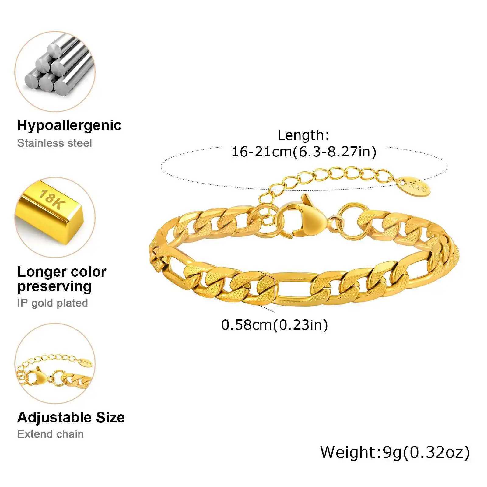 Prjewel stainless steel chain bracelet suitable for women and men K adjustable gold Sier color simple bracelet for couples fashionable handmade jewelr