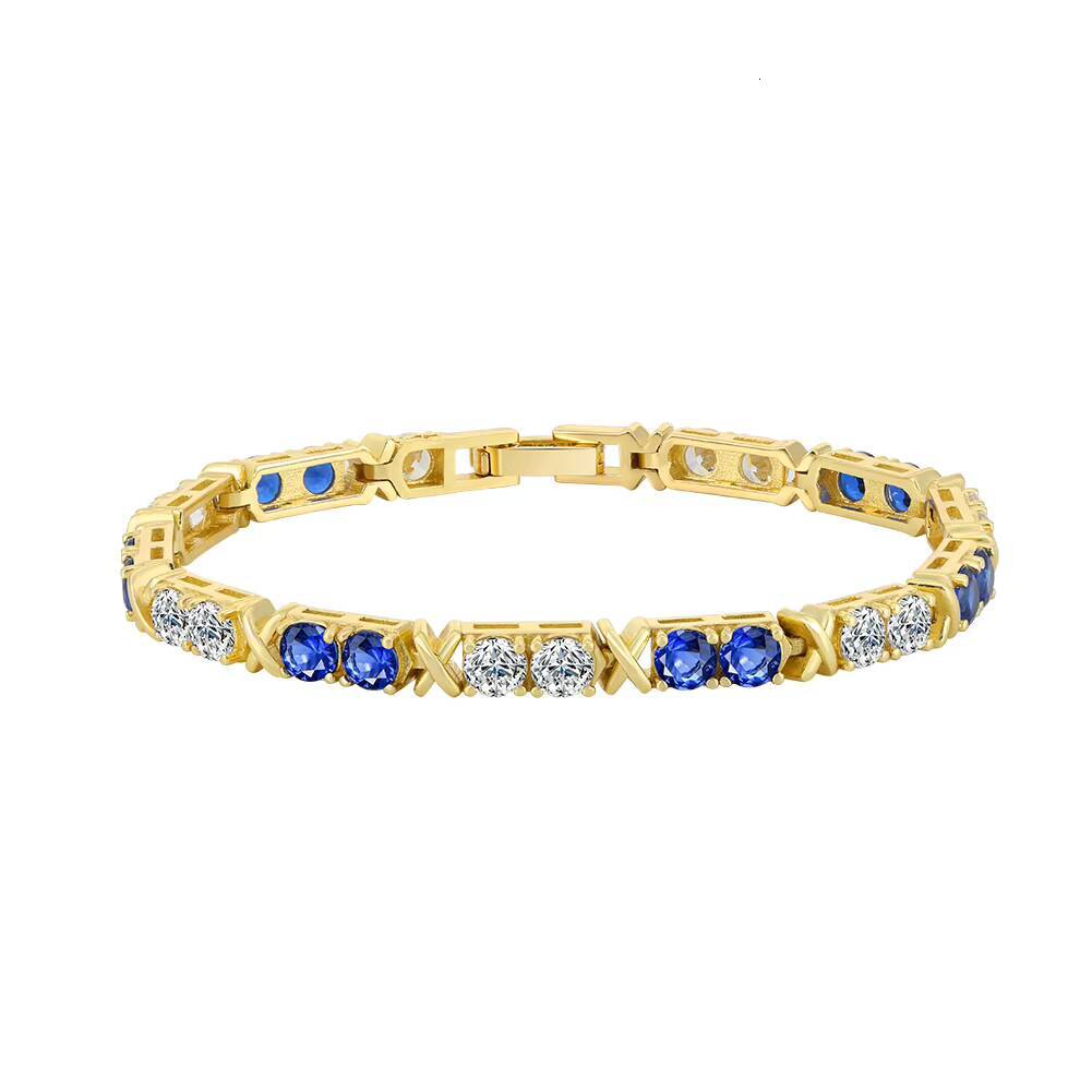 SB206 RINNTIN Dazzling 3mm 4mm Round Cut 5A ClearSapphire Blue CZ Prong Setting Gold Tennis Bracelet Silver Bracelet Jewelry
