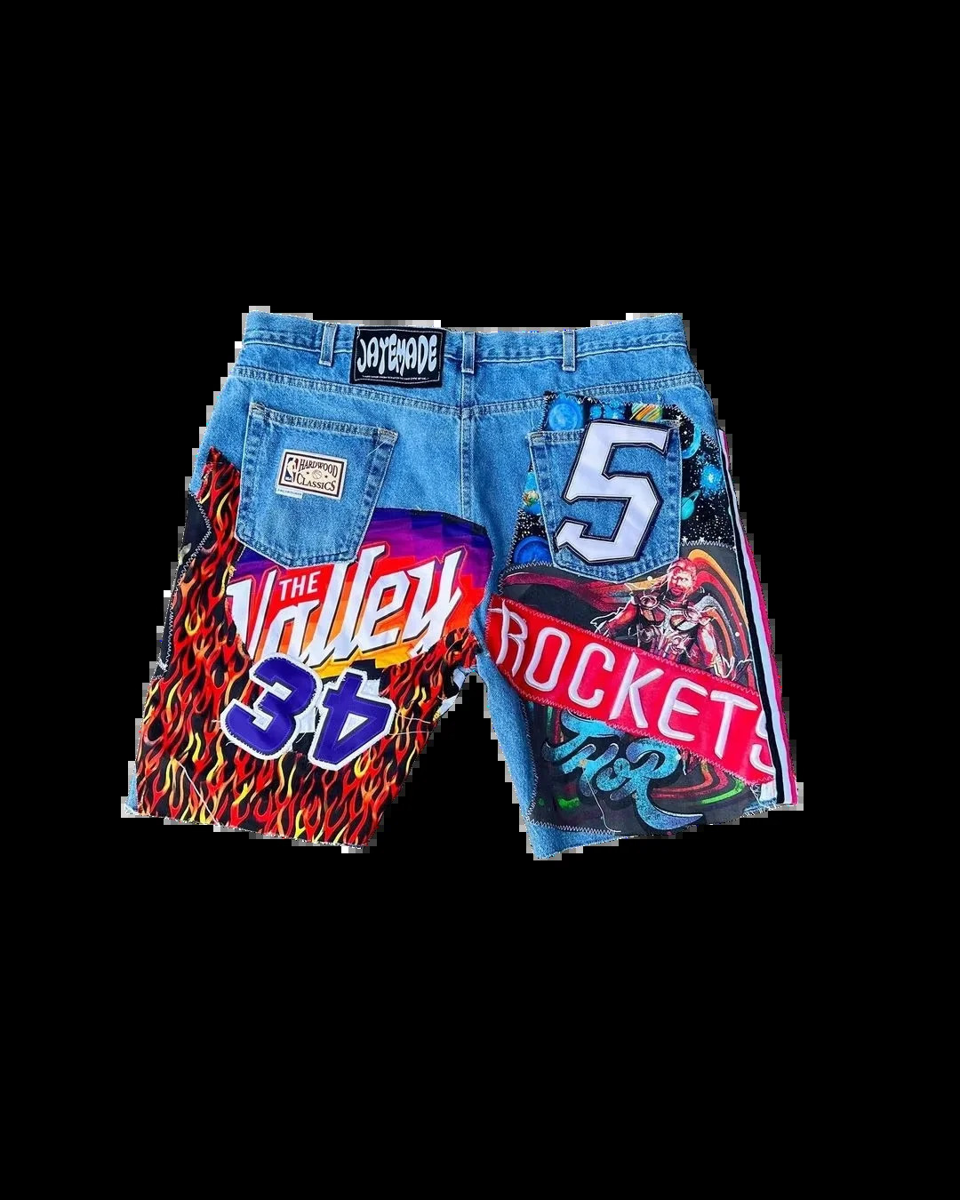Hip Hop Gothic Patchwork Y2K Denim Shorts Mens Womens Harajuku Baggy Sweatpants High Waist Casual Gym Shorts Streetwear 260206