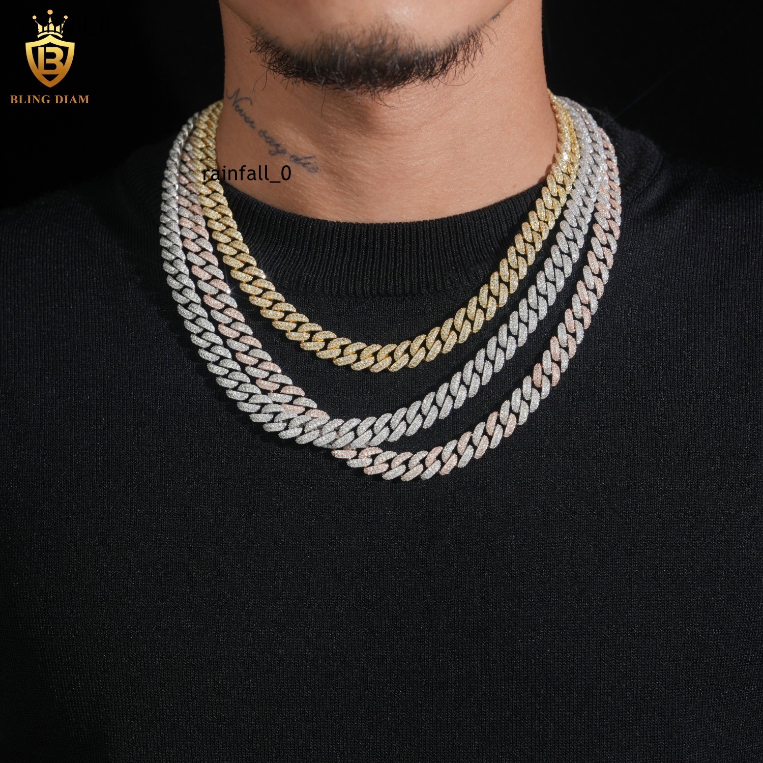 High Quality Fashion 10MM S925 Silver Hip Hop Cuban Link Chain VVS Moissanite Iced Out Cuban Necklace