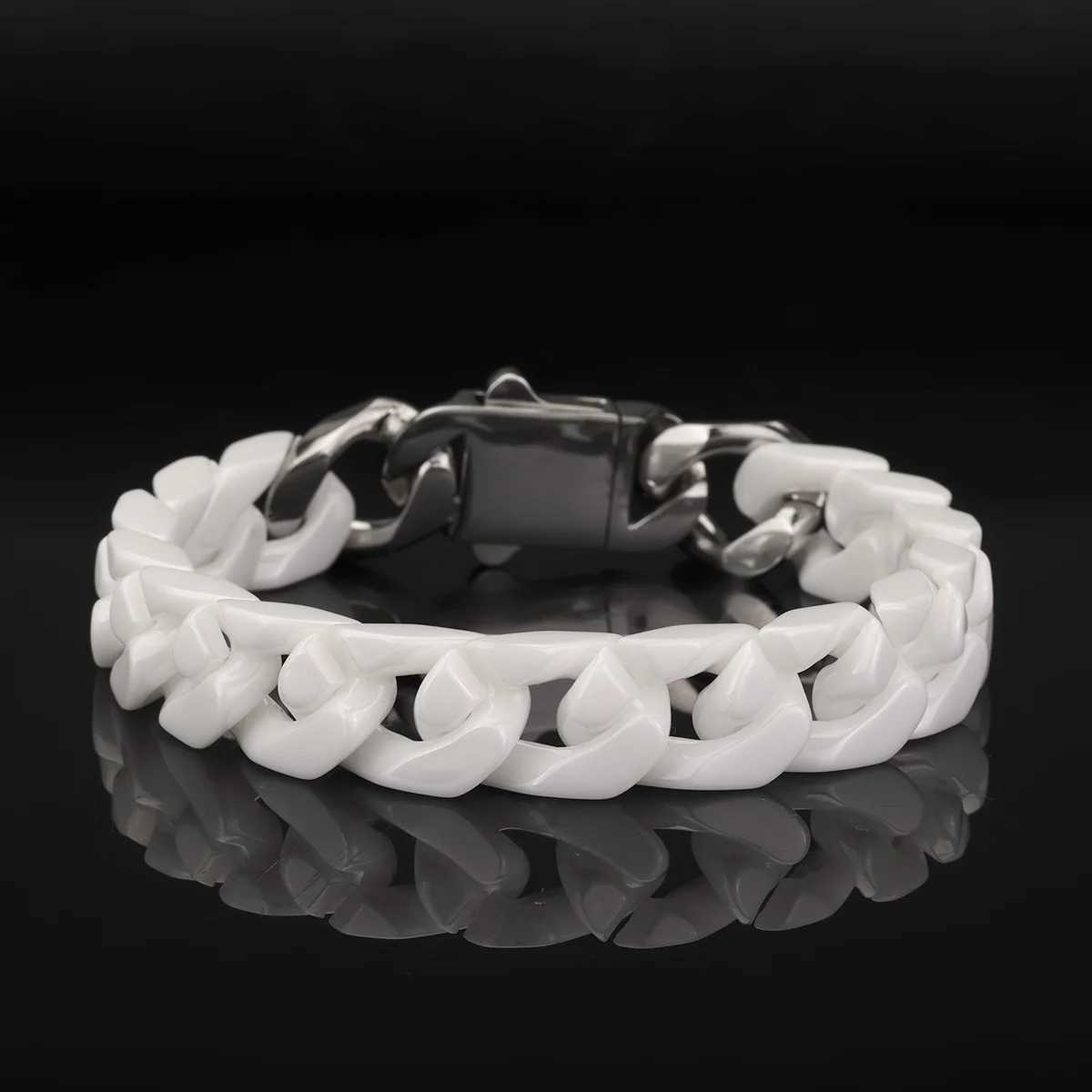 Simple stainless steel ceramic Cuban bracelet with male and female same patch work four sided grinding titanium steel accessories Y250329