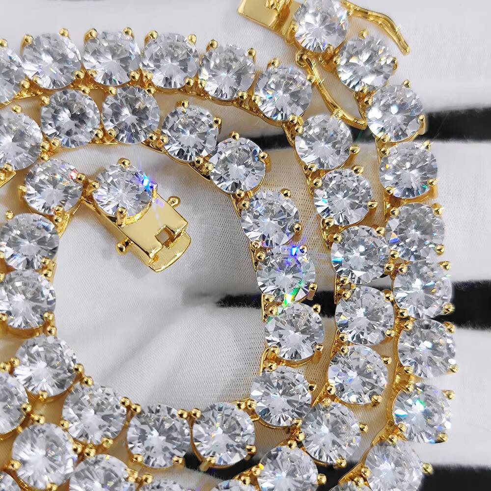 NUOYA Hip Hop 8mm CZ Tennis Chain Necklace 18K Gold Plated Brass Zirconia Necklace for Women Men Bling Jewelry Gift